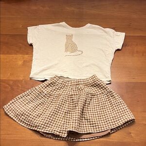 Rylee + Cru Tan and Cream Checkered Skirt with Matching Top